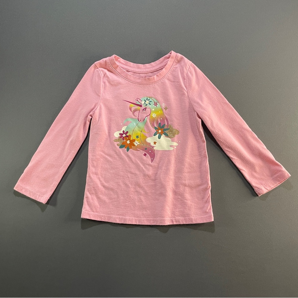 Cat & Jack Pink Floral Unicorn Long Sleeve Tee